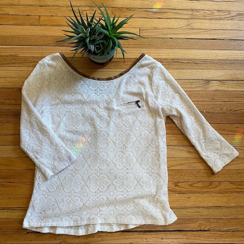 Cream Lace, Faux Suede Top, Springfield UK, Vintage Retro Style